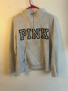 PINK Victoria's Secret Light Gray Half-Zip Pullover Sweatshirt